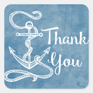 nautische dank u schip anker Waterverf blauw Vierkante Sticker