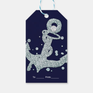 Nautische diamant anker bling glam strandfeest cadeaulabel