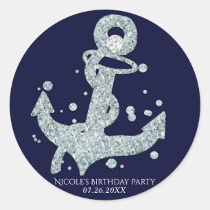 Nautische diamant anker bling glam strandfeest ronde sticker