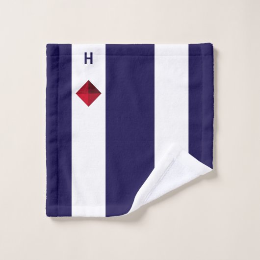 Nautische diamant & monogram op blauw & wit bad handdoek (Wasdoekje)