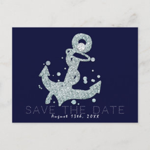 Nautische diamantanker bling glam save the date aankondigingskaart
