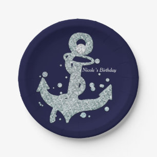 Nautische diamanten anker bling glam strandfeest papieren bordje