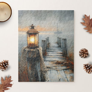 Nautische Dock en Lantaarn Waterverf Art Legpuzzel