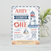 Nautische eerste verjaardagsfeestuitnodiging kaart (Staand voorkant)