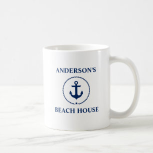 Nautische familienaam Beach House Blauw anker Koffiemok