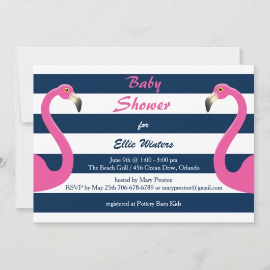 Nautische Flamingo Baby shower Uitnodiging (Voorkant)