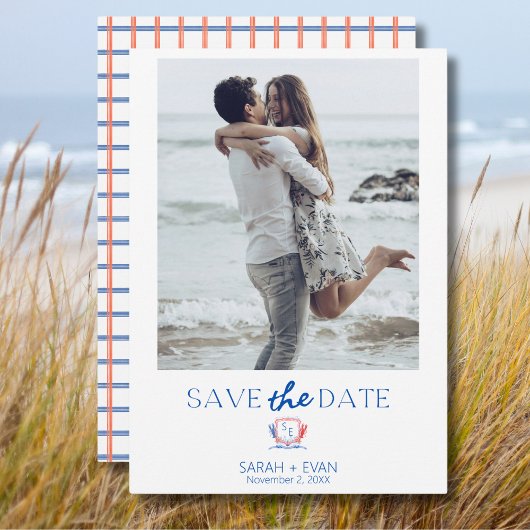 Nautische foto kreeft save the date uitnodiging