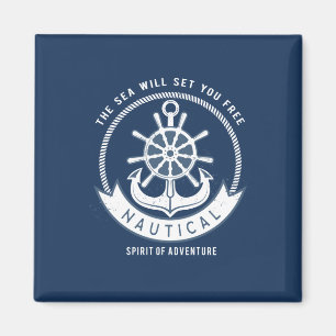 Nautische Geest Anker, Stuurwiel, Marineblauw Magneet