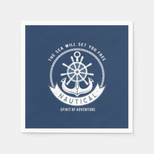 Nautische Geest Anker, Stuurwiel, Marineblauw Servet