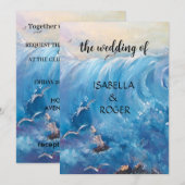 Nautische golven met zeegarens Uitnodiging (Voorkant / Achterkant)