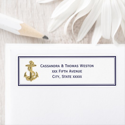 Nautische Gouden Anker Marine Blauw Ingelijst 2 Ad Etiket (Insitu)