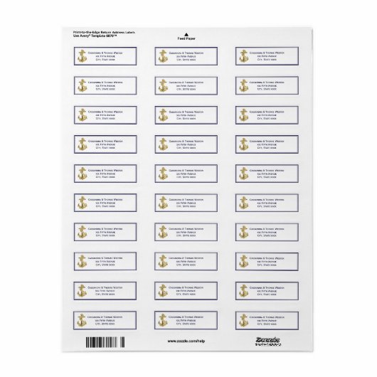 Nautische Gouden Anker Marine Blauw Ingelijst 2 Ad Etiket (Full Sheet)