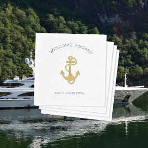 Nautische gouden anker welkom aan boord servetten