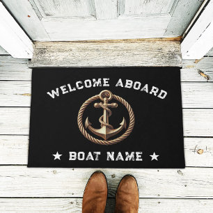 Nautische gouden anker zwart welkom aan boord boot deurmat