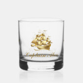 Nautische Gouden Kleur Booster Monogram Antiek Whisky Glas (Achterkant)