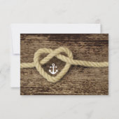 Nautische Hart Touw Knoop en Anker Wedding RSVP Kaartje (Achterkant)