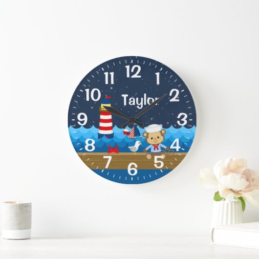 Nautische Jongen Aap Rood en Marineblauw Grote Klok (Huis)