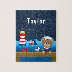 Nautische Jongensbeer Rood en Marineblauw Legpuzzel