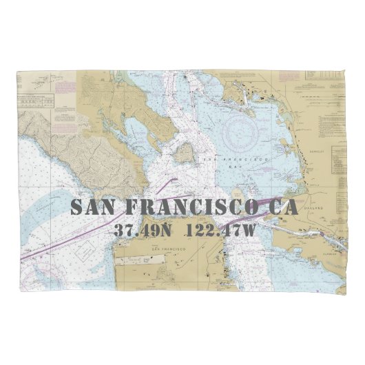 Nautische kaart Latitude Longitude San Francisco Kussensloop (Voorkant)