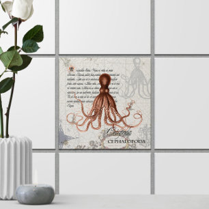 Nautische kaart 🐙 Victoriaans  octopus Tegeltje