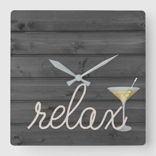 nautische kabel op hout met martini en ontspant te vierkante klok (Voorkant)
