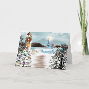 Nautische kerst Kaart met vuurtoren