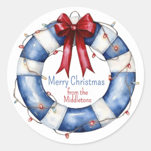 Nautische Kerstman Life Preserver met boog Ronde Sticker