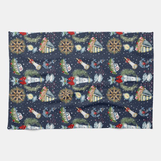 Nautische Kerstmis Theedoek (Horizontaal)