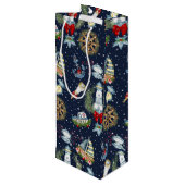 Nautische Kerstmis Wijn Cadeautas (Achterkant Gekanteld)