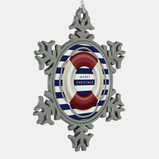 Nautische Kerstversiering Gepersonaliseerd Tin Tin Sneeuwvlok Ornament (Links)