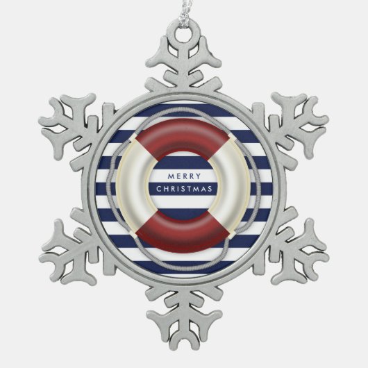 Nautische Kerstversiering Gepersonaliseerd Tin Tin Sneeuwvlok Ornament (Voorkant)