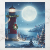 Nautische Kerstvuurtoren Wijn Etiket (Enkel label)