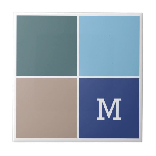 Nautische kleuren, aangepaste monogram keramische tegeltje (Voorkant)