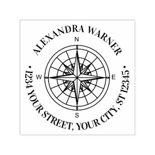 Nautische kompasroos #3 naam retouradres  zelfinktende stempel