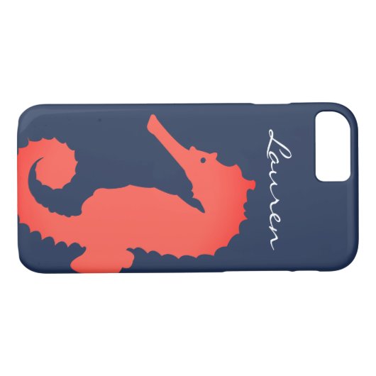 Nautische koraal roze zeepaardje & naam Case-Mate iPhone case (Achterkant (Horizontaal))