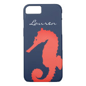 Nautische koraal roze zeepaardje & naam Case-Mate iPhone case (Achterkant)