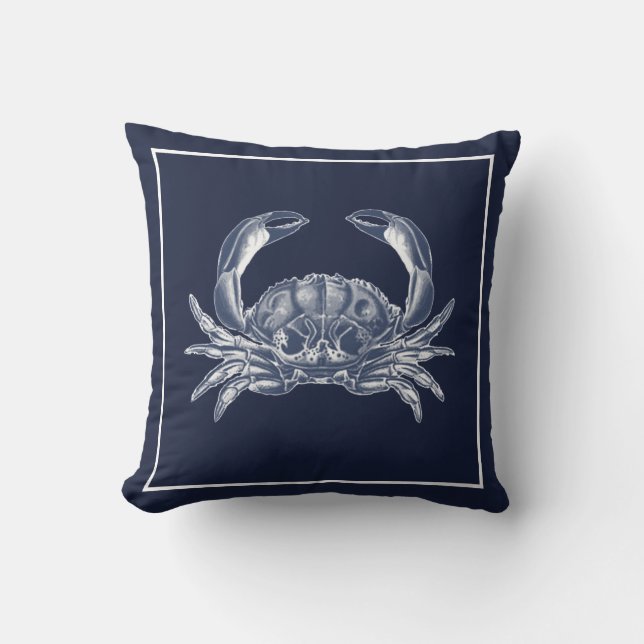 nautische krab marine blauw wit kussen (Voorkant)