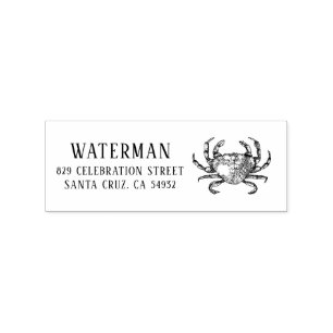Nautische krab tekening familienaam retouradres 	rubberstempel