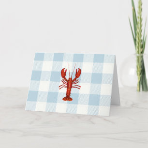 nautische kreeft blauw gingham patroon kaart