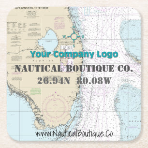 Nautische kust Business Logo Latitude Longitude Vierkante Kartonnen Onderzetter