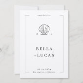 Nautische Kust Shell Monogram QR Code Wedding Save The Date (Voorkant)