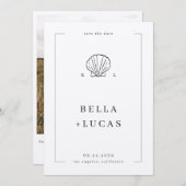 Nautische Kust Shell Monogram QR Code Wedding Save The Date (Voorkant / Achterkant)