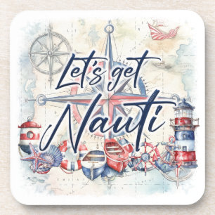 Nautische kustboot thema "Laten we nauti krijgen" Bier Onderzetter
