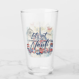 Nautische kustboot thema "Laten we nauti krijgen" Glas