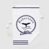 Nautische kustnaam Zeilboot Whale Navy Blue Golfhanddoek (Insitu)