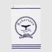 Nautische kustnaam Zeilboot Whale Navy Blue Golfhanddoek (Voorkant)