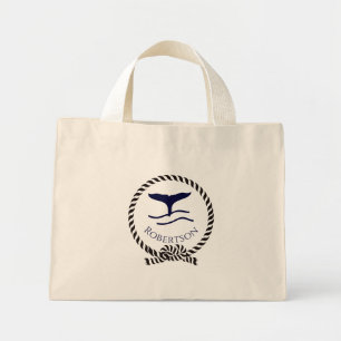 Nautische kustnaam Zeilboot Whale Navy Blue T Mini Tote Bag