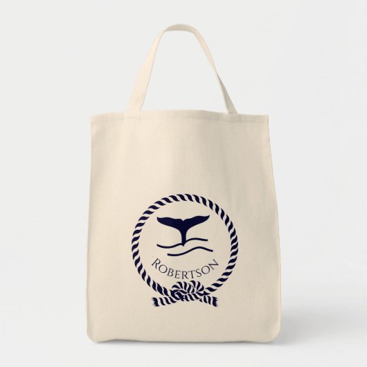 Nautische kustnaam Zeilboot Whale Navy Blue Tote Bag (Voorkant)