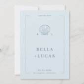 Nautische Kustschelp Monogram QR Code Trouwen Save The Date (Voorkant)