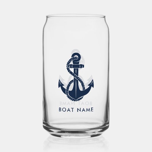 Nautische Marine Blauw Anker Boot Naam Custom Blikvorm Glas (Voorkant)